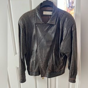 Vintage Andrew Marc Brown Genuine Leather Jacket Mens Size XL Croc Embossed